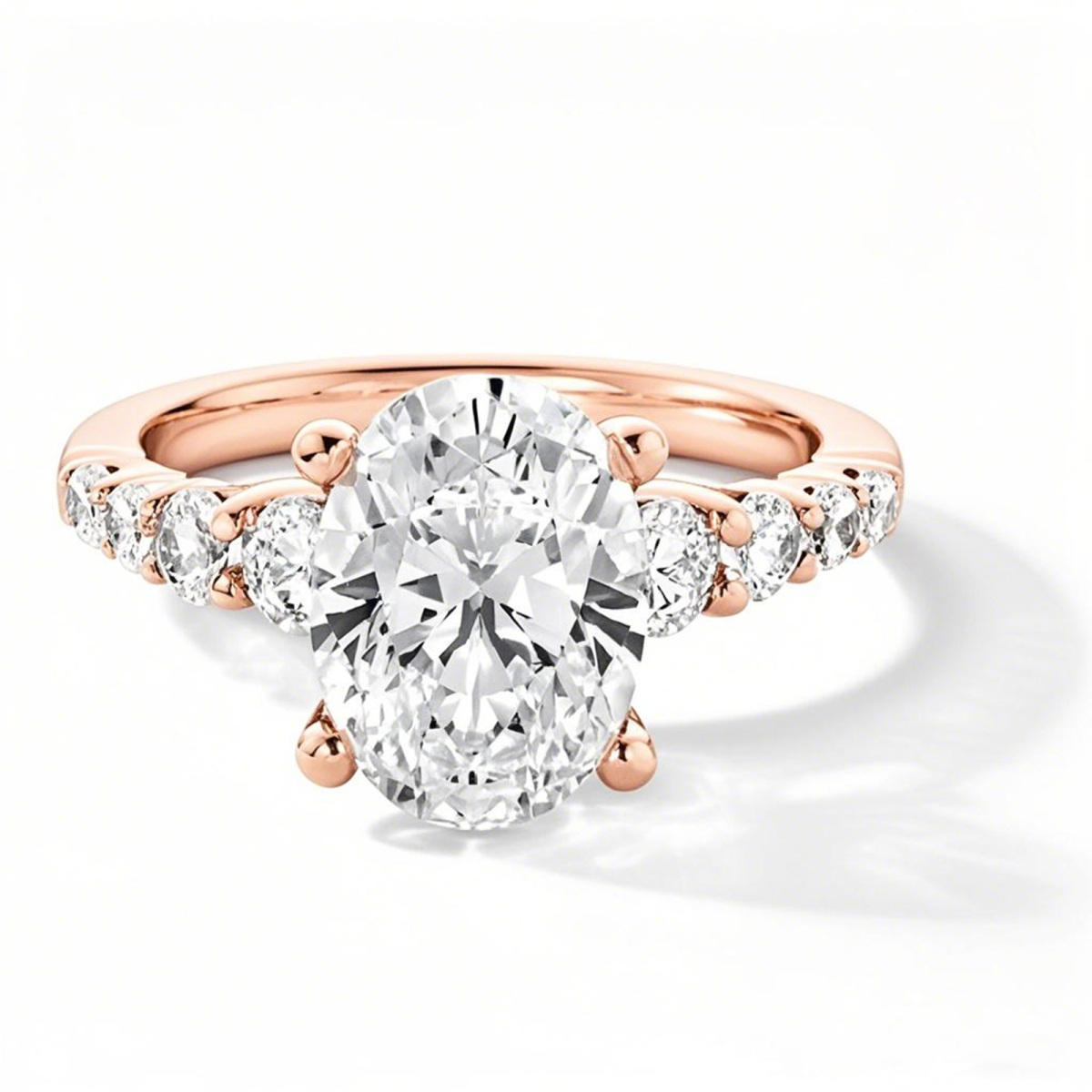10K Rose Gold 1.25 to 3.75 CT.T.W. Oval Cut Diamond Graduated Shank Engagement Band IGI Certified-1