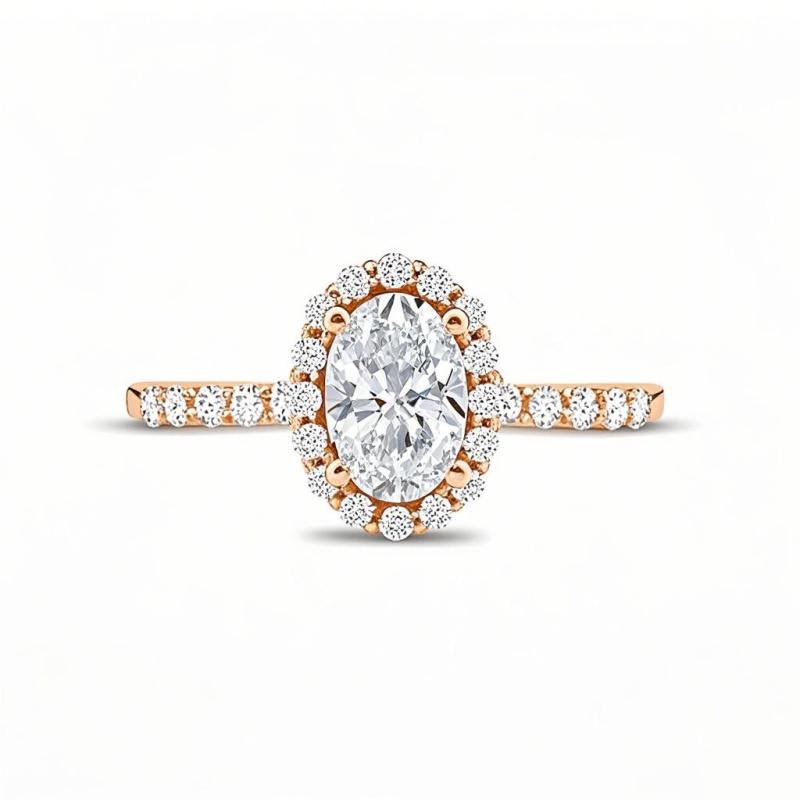 Bague de fiançailles sur mesure en or rose 14 carats, sertie d'un diamant ovale de laboratoire de 1,25 à 3,75 carats (poids total), couleur D, pureté VVS1-VS1, certifiée 3EX par l'IGI.-1