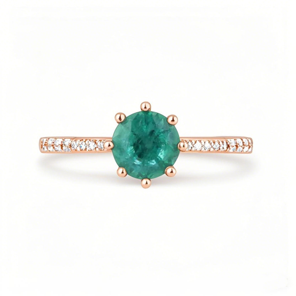 Anillo de compromiso de oro rosa de 14 quilates con esmeralda creada en laboratorio, de 1,25 a 5,25 quilates de peso total, con diamantes naturales de talla redonda, G-H VS-SI-1