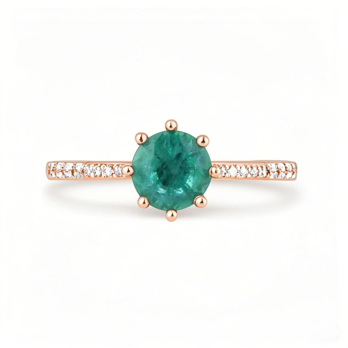 Anillo de compromiso de oro rosa de 10 quilates con esmeralda creada en laboratorio, de 1,25 a 5,25 quilates de peso total, con diamantes naturales de talla redonda, G-H VS-SI-1