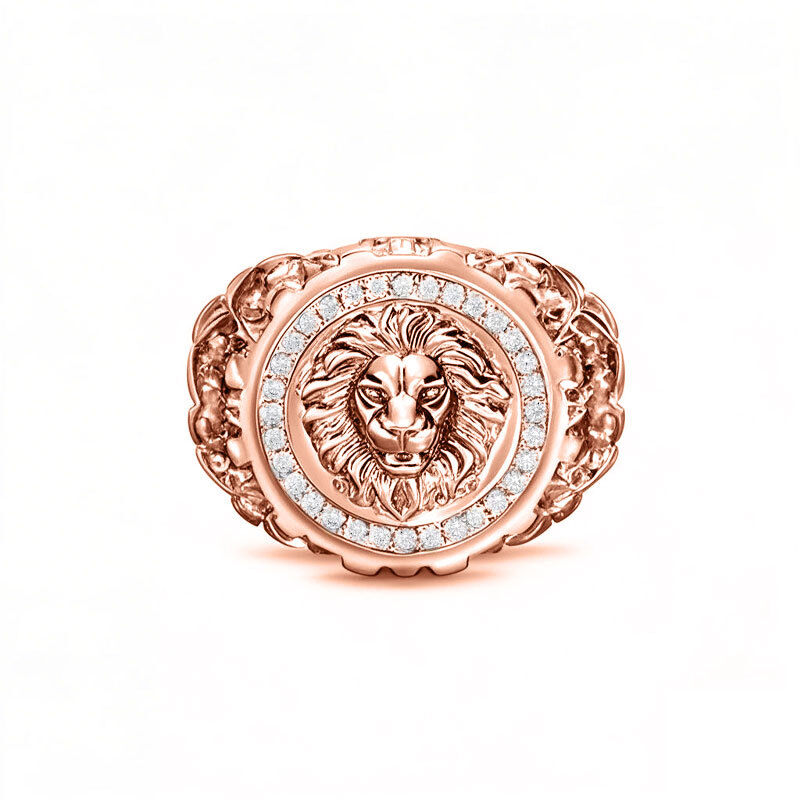 18K Rose Gold 0.25CT.T.W. Round Diamond Custom Lion Signet Ring for Men I Color I3 Clarity 3EX-1