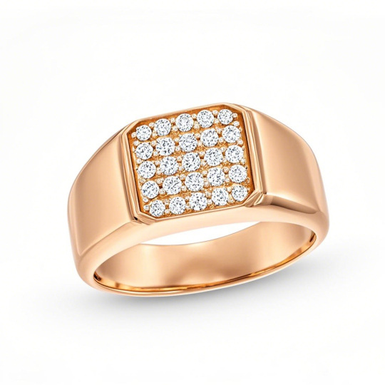 10K Rose Gold 1/3 CT Round Cut D-VVS1 IGI Certified Lab Created Diamond Five Row Signet Ring