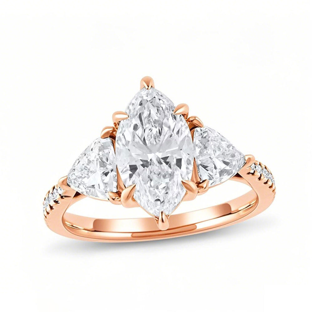 10K Rose Gold 3.33 CT.T.W. Pear Cut Lab Created Diamond Three Stone Custom Engagement Ring D VVS1-VS1 IGI Certified-1