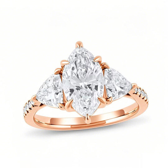 10K różowe złoto 3,33 CT.T.W. Diamenty w szlifie gruszkowym, laboratorium stworzone, pierścionek zaręczynowy z trzema kamieniami, certyfikat IGI VVS1-VS1