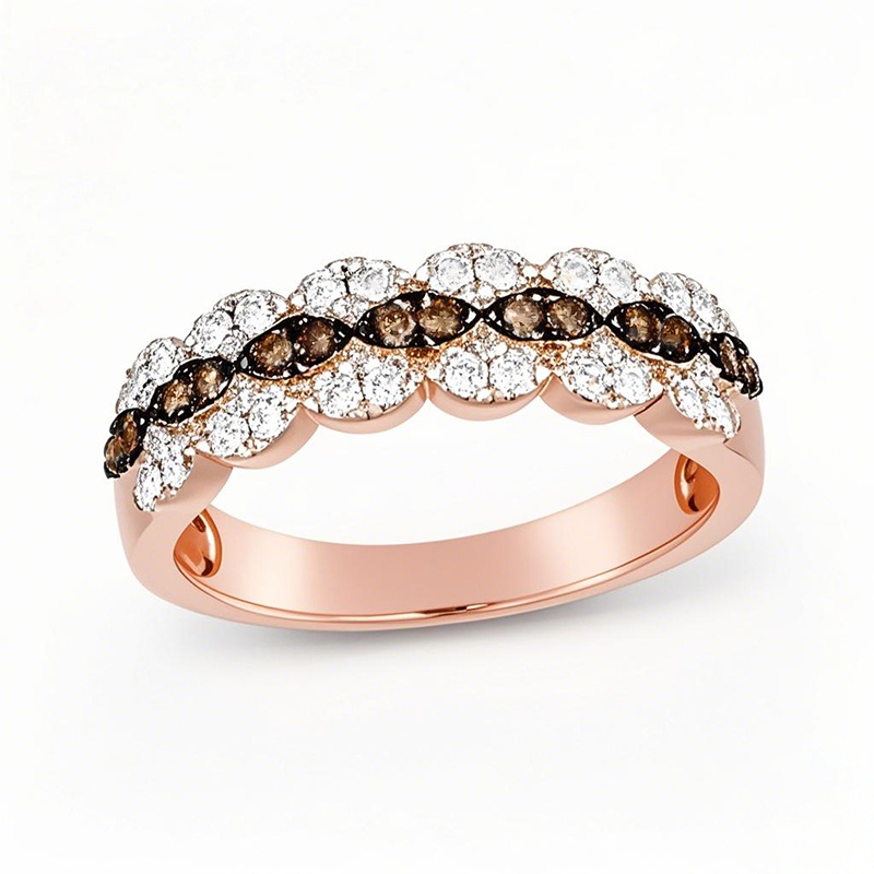 Anel empilhável personalizado de diamante de corte redondo 18K ouro rosa 0,375 CT.T.W. cor extravagante SI2 clareza 3EX-1