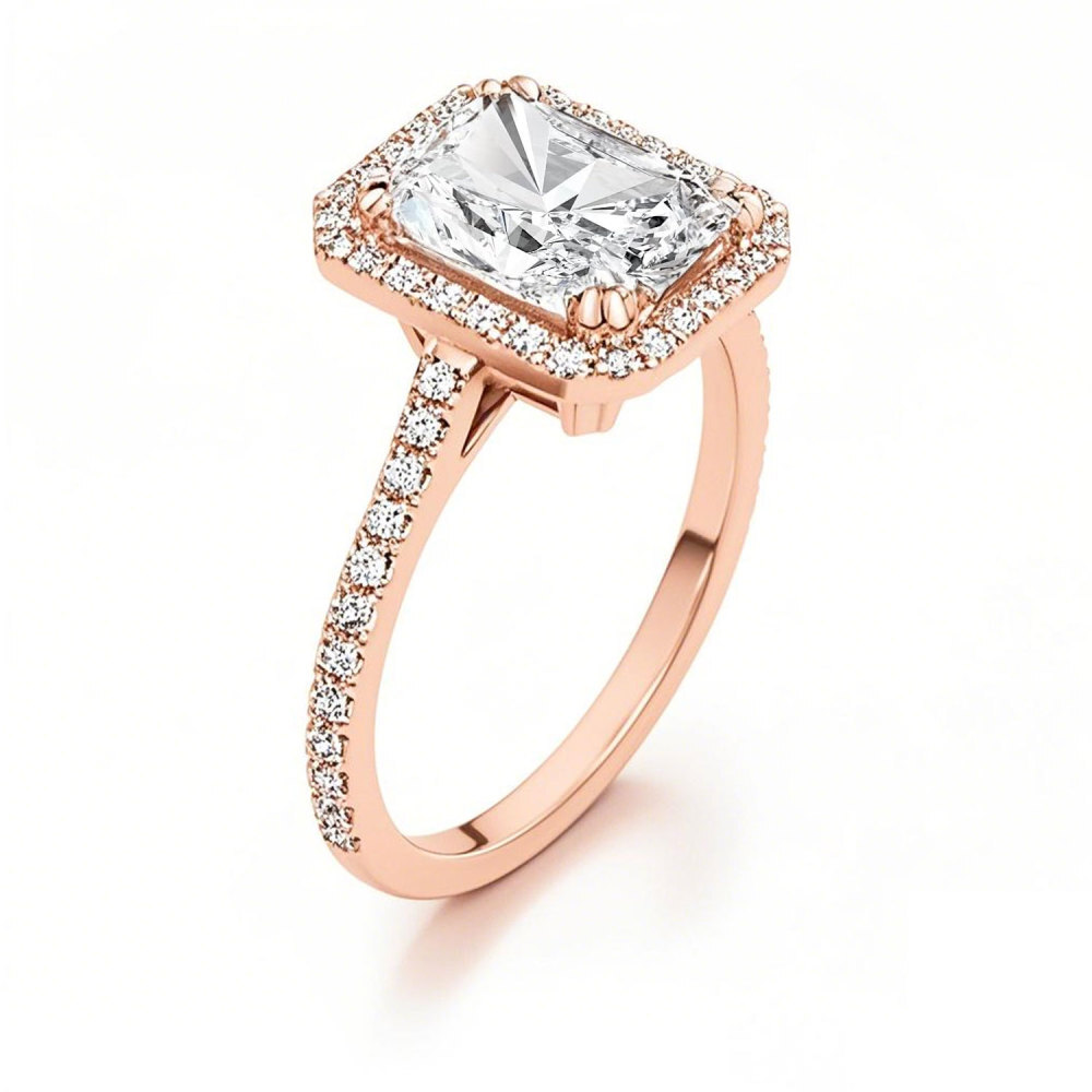 Anel de noivado personalizado em ouro rosa de 14 quilates, corte princesa de 3 quilates, diamante criado em laboratório, cor D VVS1-VS1, clareza 3EX, certificado pela IGI-1