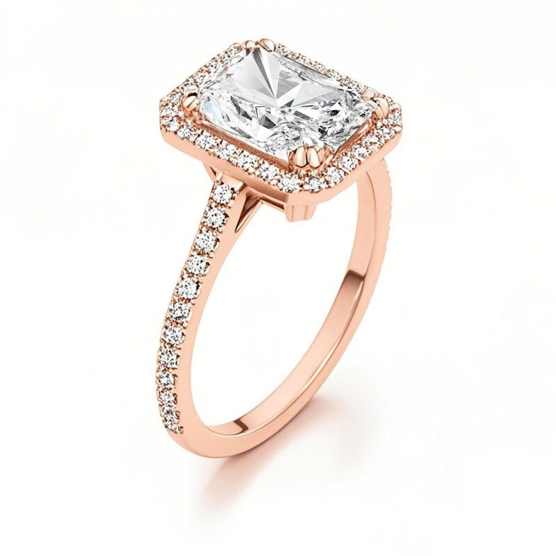 Anillo de compromiso personalizado de oro rosa de 14 quilates con diamantes de talla princesa de 3 quilates, creado en laboratorio, color D, claridad VVS1-VS1, certificado IGI 3EX.-1