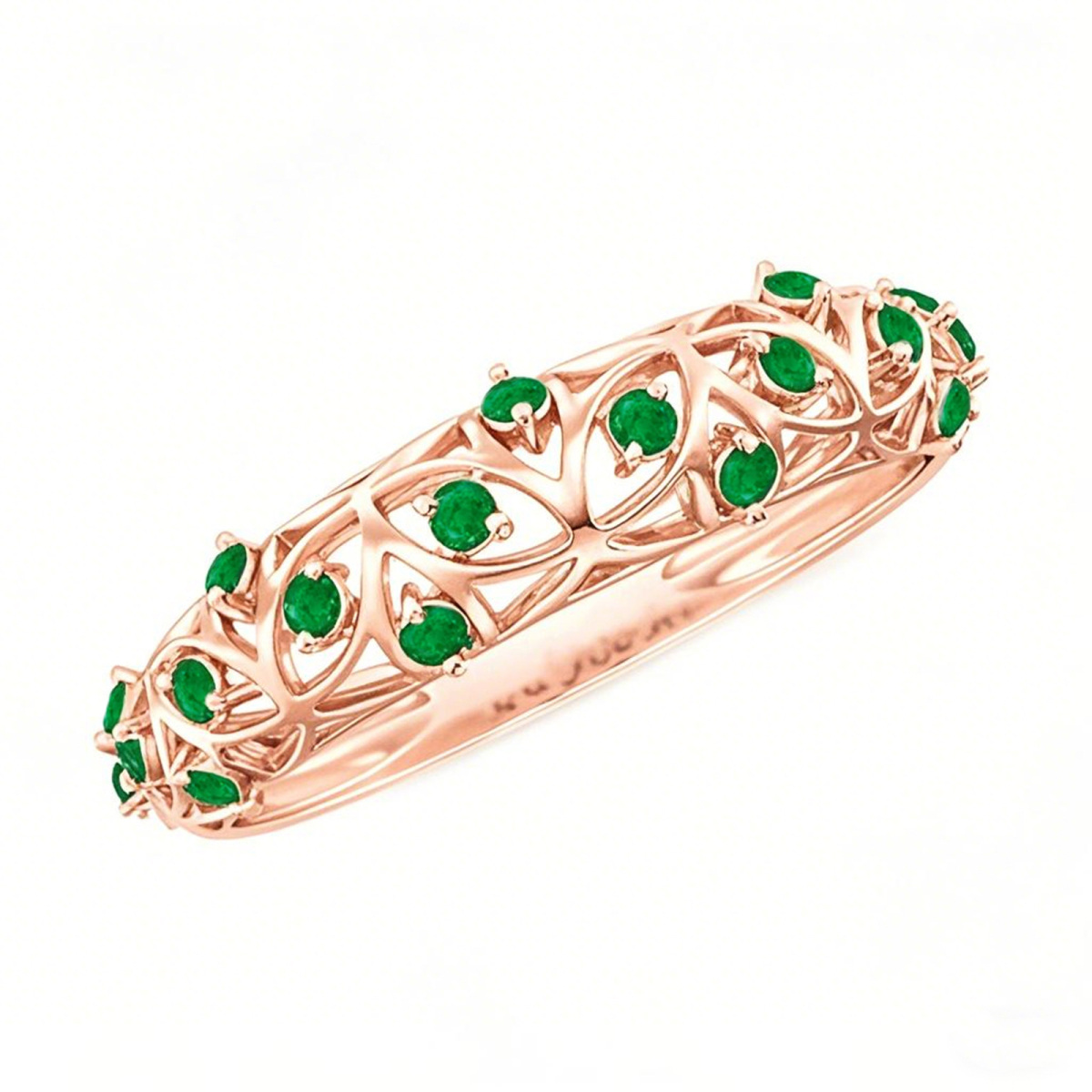Anillo de filigrana con esmeralda de talla redonda y engaste en garras en oro rosa de 18 quilates de 0,4 quilates.-1