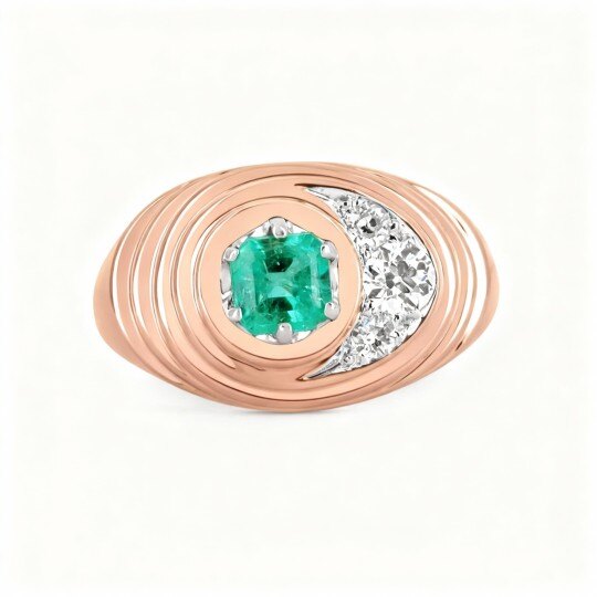 10K Rose Gold 1.5 CT Asscher Cut Diamond & Emerald Custom Engagement Ring H-I Color VS-SI Clarity 3EX