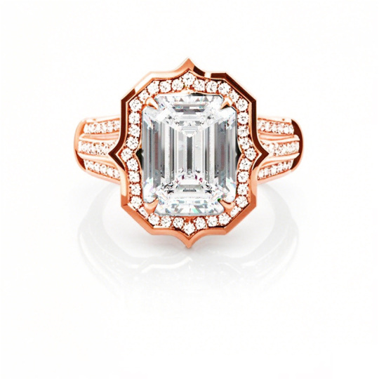 10K Rose Gold 1.5 CT.T.W. Emerald Lab Created Diamond Custom Engagement Ring D VVS1-VS1 IGI Certified