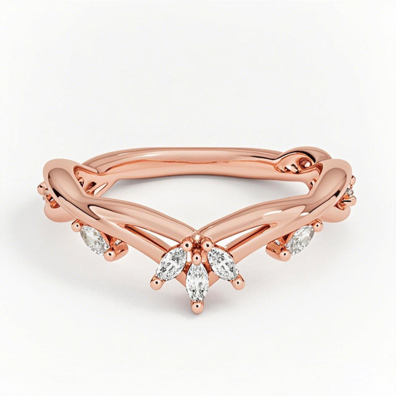 10K Rose Gold 0.5 CT.T.W. Marquise Diamond Wedding Ring D Color VVS1-VS1 Clarity 3EX-4