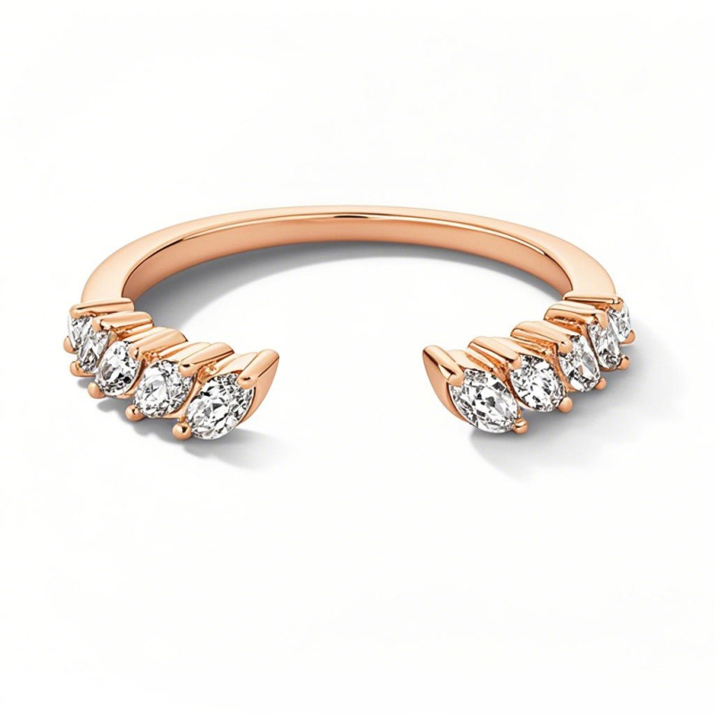 Ouro rosa 10K 0,5 CT.T.W. Marquise Lab Created Diamond com haste aberta inclinada e aliança de aniversário empilhável personalizada D-VVS1 IGI-19