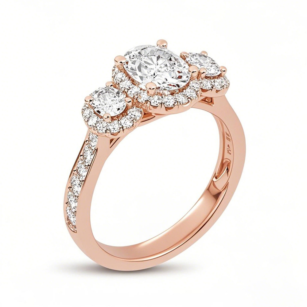 18K roségoud 1,5 CT.T.W. Ovale, in het laboratorium gecreëerde diamanten, op maat gemaakte verlovingsring D-kleur VVS1-VS1, zuiverheid 3EX, IGI-gecertificeerd-1