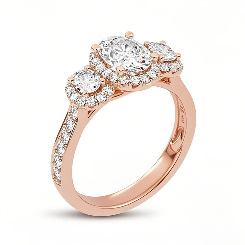 18K Rose Gold 1.5 CT.T.W. Oval Lab Created Diamond Custom Engagement Ring D Color VVS1-VS1 Clarity 3EX IGI Certified-1