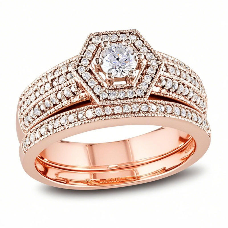 14K Rose Gold 0.5 CT.T.W. Round Diamond Custom Stackable Band I Color I1 Clarity 3EX-1