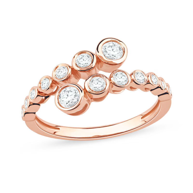 10 Karat Roségold, 0,5 Karat, rund, im Labor hergestellter Diamant, individueller offener Ring, Farbe D, Reinheit VVS1, 3EX, IGI-zertifiziert-1