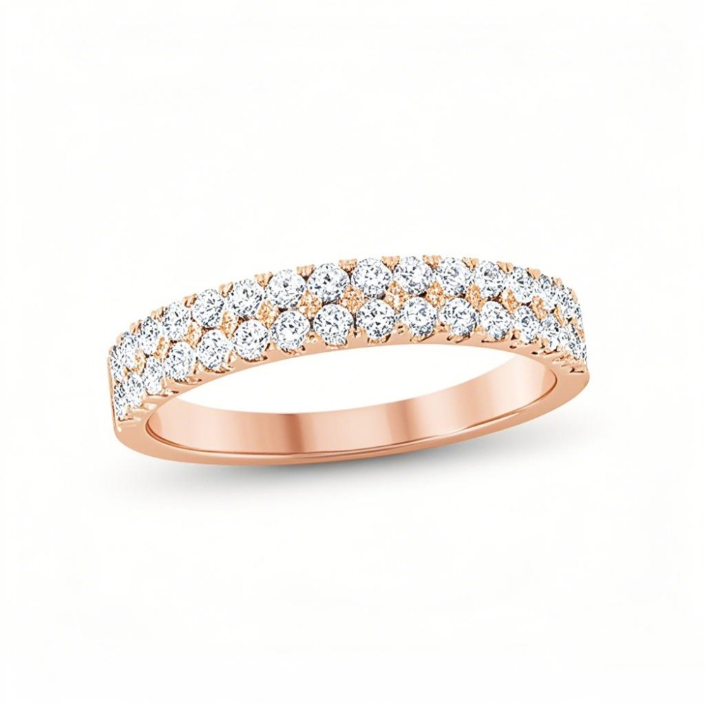 Anillo de bodas personalizado de oro rosa de 14 quilates con diamante redondo creado en laboratorio de 0,5 quilates, color D, claridad VVS1-VS1, 3EX-1