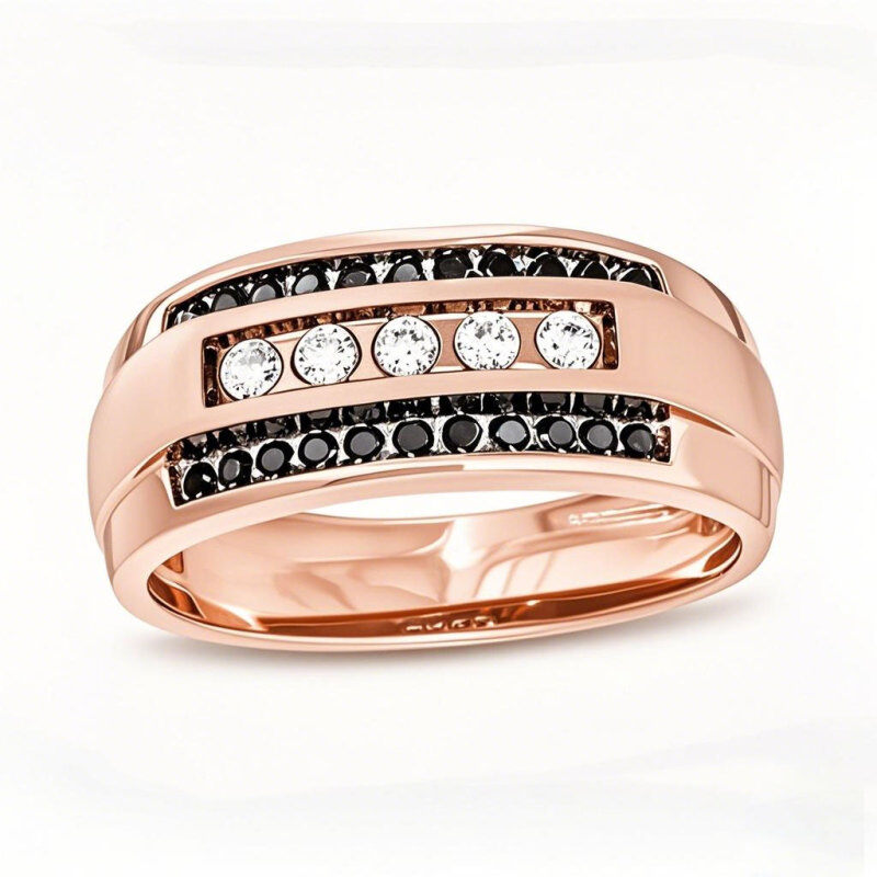 Anel de casamento personalizado para homem em ouro rosa 10K com diamante redondo de 0,5 ct (total) criado em laboratório, pureza VVS1-VS1 e certificado IGI 3EX.-1