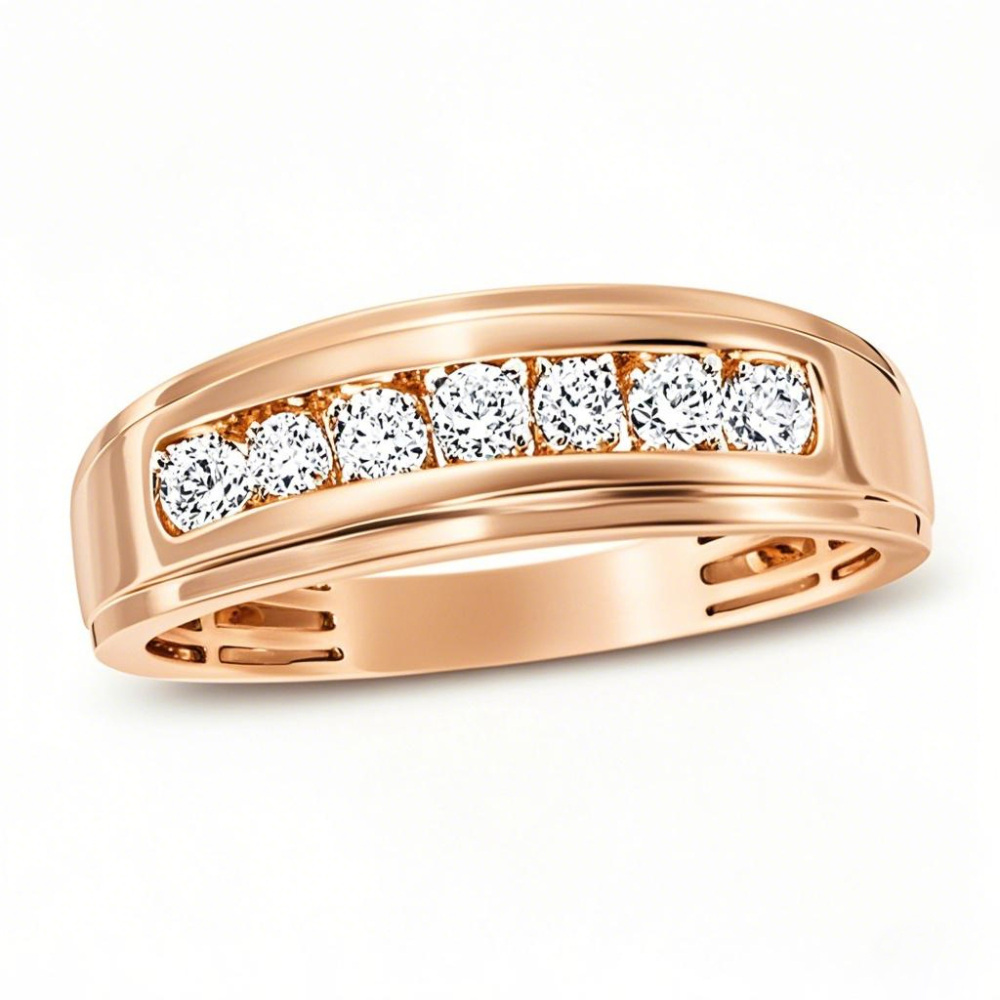 10K Rose Gold 0.5 CT.T.W. Round Lab Created Diamond Wedding Ring for Men D Color VVS1 Clarity 3EX-1
