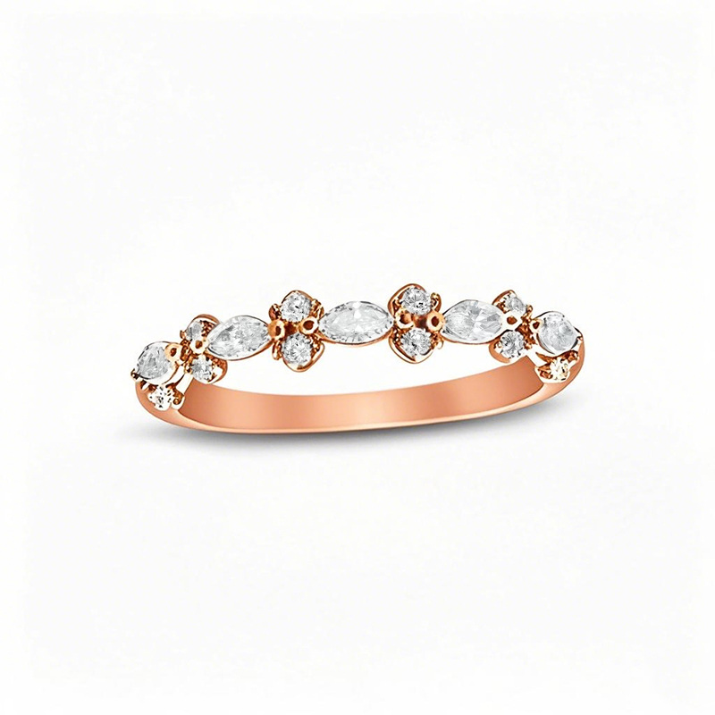 18K Rose Gold 0.5 CT. T.W. Round Marquise Diamond Wedding Ring D Color VVS1-VS1 Clarity 3EX-1