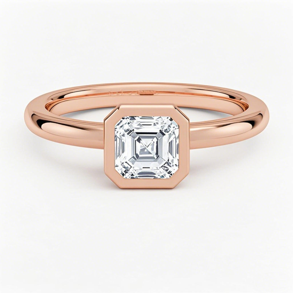 Aliança de noivado solitária em ouro rosa 18K, corte Asscher de 0,5 a 3 ct, com bisel de diamantes criados em laboratório, certificado pela IGI VVS-VS-1