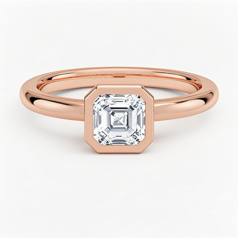 10K Rose Gold 0.5 to 3 CT Asscher Cut Lab Created Diamond Bezel Solitaire Engagement Band D VVS-VS IGI Certified-1