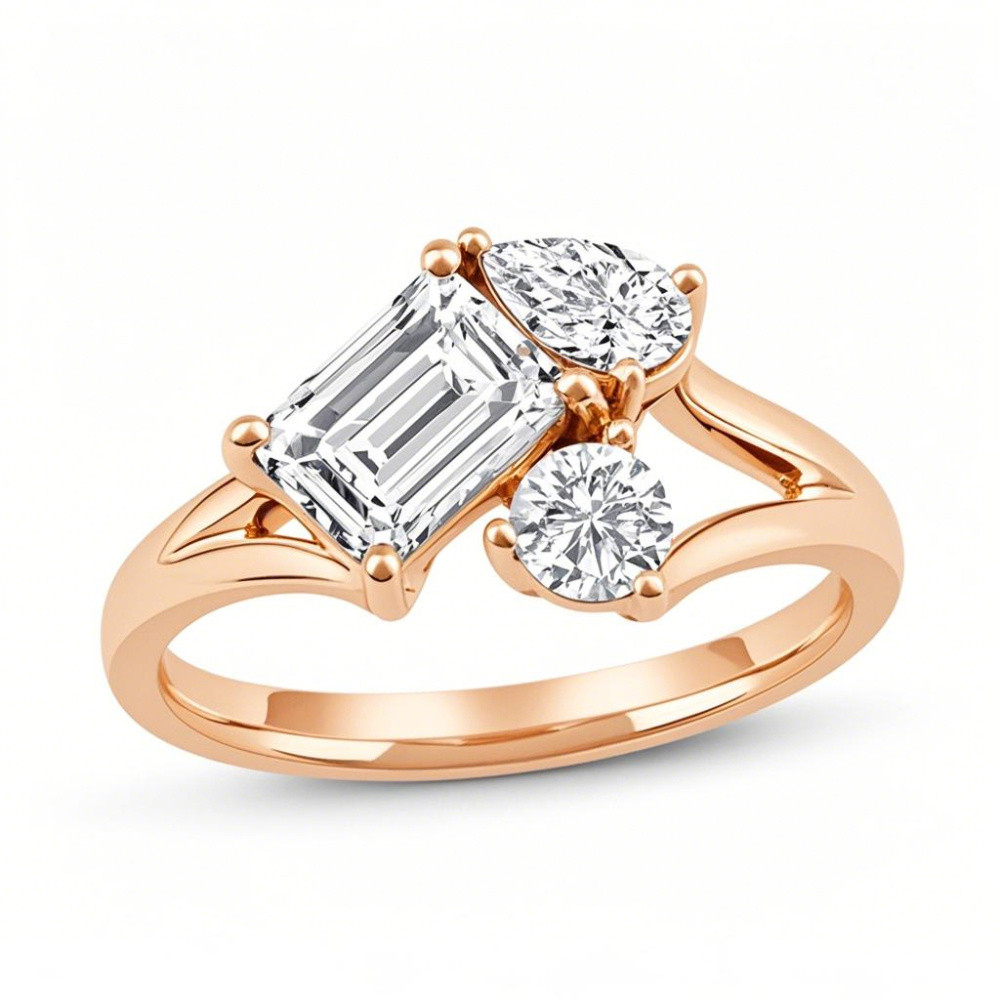 Aliança de noivado em ouro rosa 14K, 1,5 a 9 ct.T.W, corte esmeralda, corte redondo, diamante criado em laboratório, três pedras-1