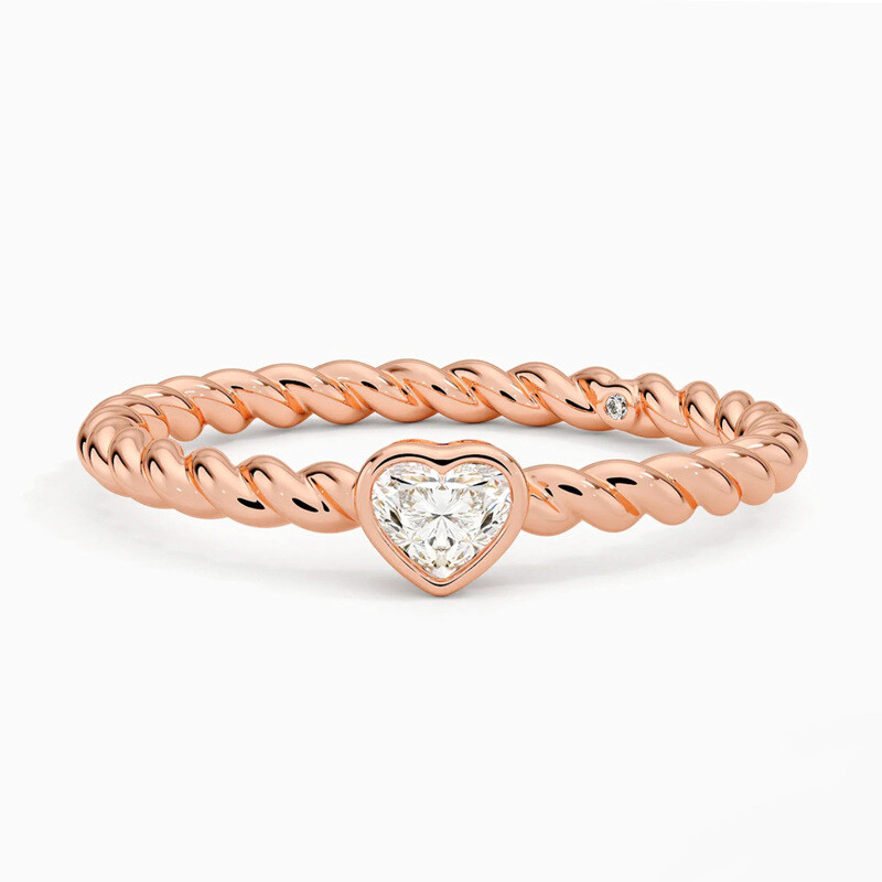 Anillo de compromiso tipo cuerda en oro rosa de 10 quilates con diamante de laboratorio talla corazón de 0,5 a 3 quilates, color D, claridad VVS-VS, certificado por IGI.-1