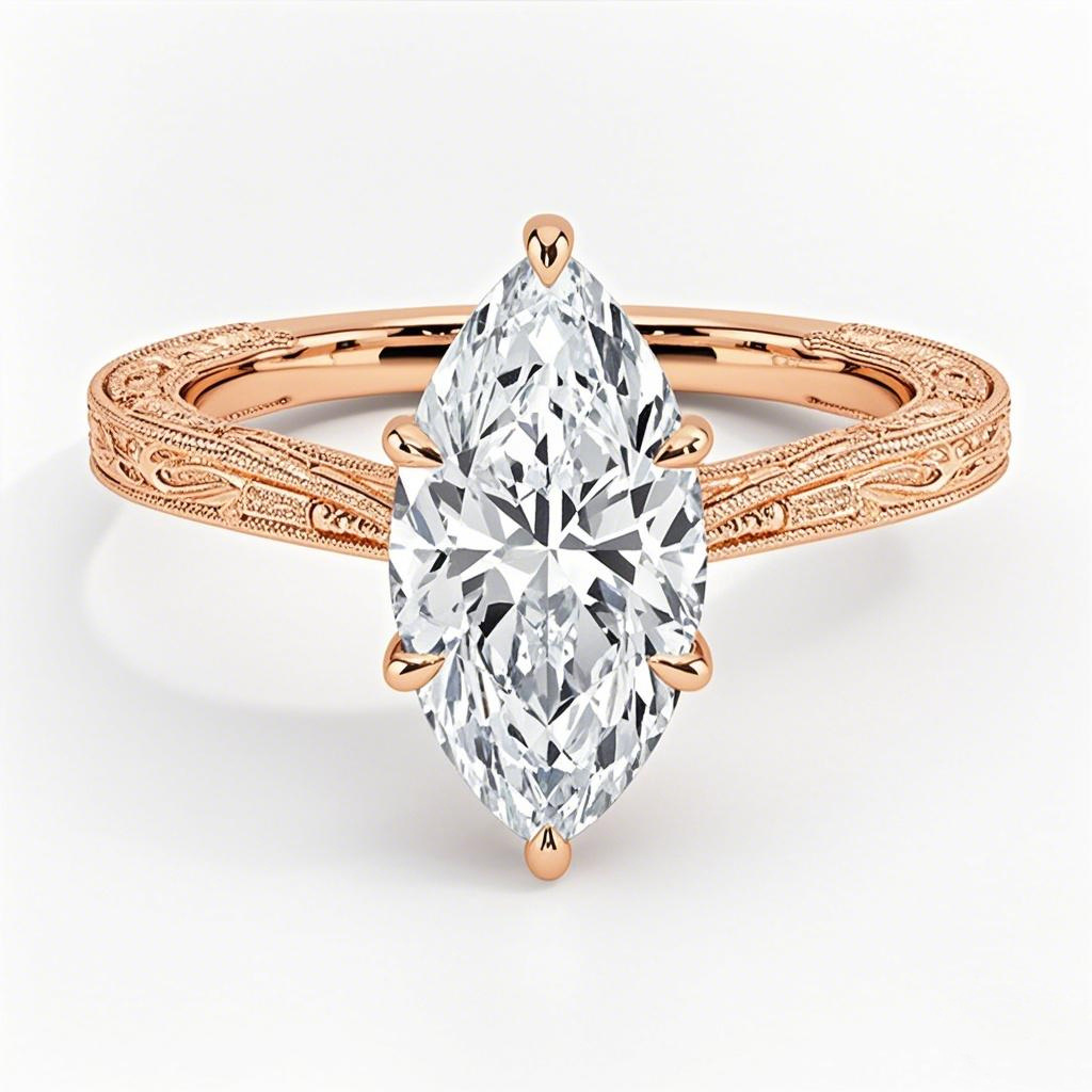 Anillo de compromiso de oro rosa de 18 quilates con diamantes grabados en laboratorio de talla marquesa de 0,5 a 3 quilates-1