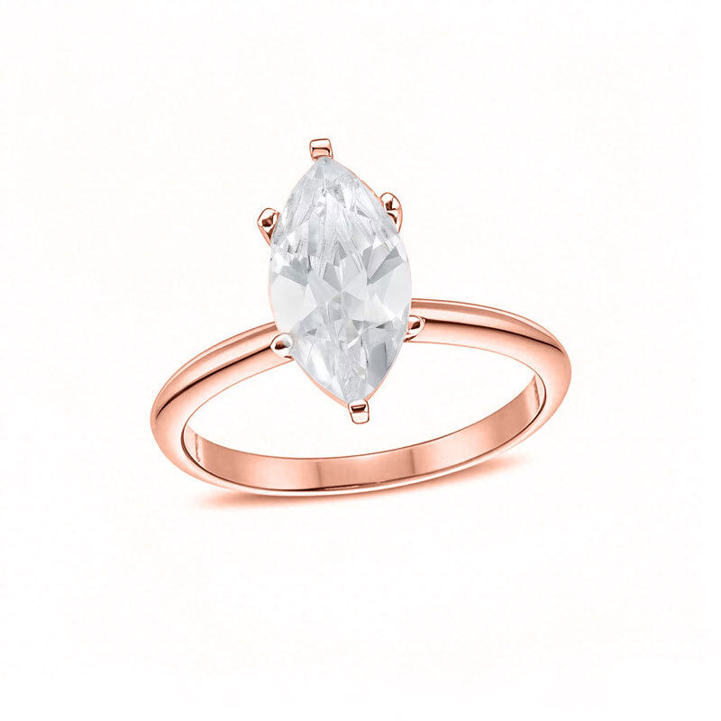 Anel de Noivado Personalizado em Ouro Rosa 10K com Diamante Sintético em Formato Marquise de 0,5 a 3 Quilates, Clareza D, VS1-VVS1, Certificado 3EX pelo IGI-1