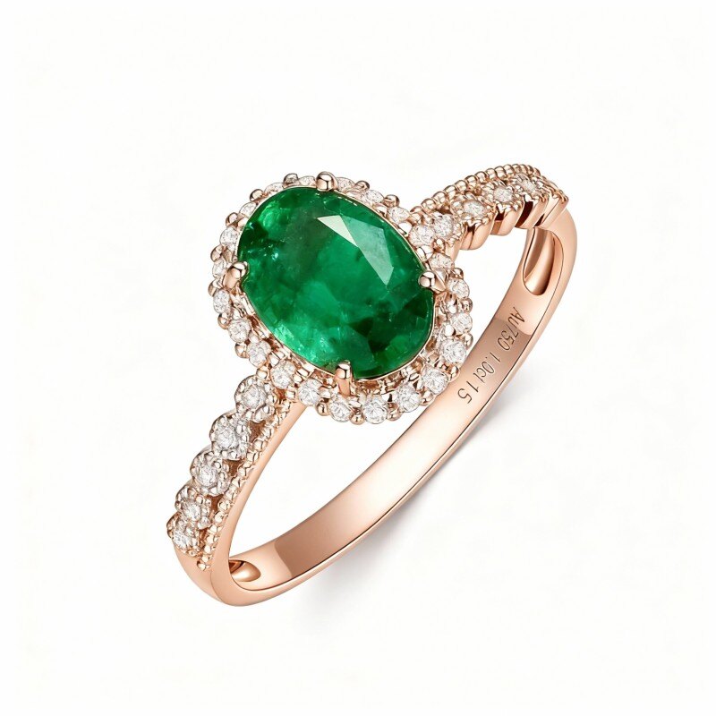 18K Rose Gold 2.5 to 7.5 CT Oval Cut Lab Created Diamond & Lab Created Emerald Custom Engagement Ring-1