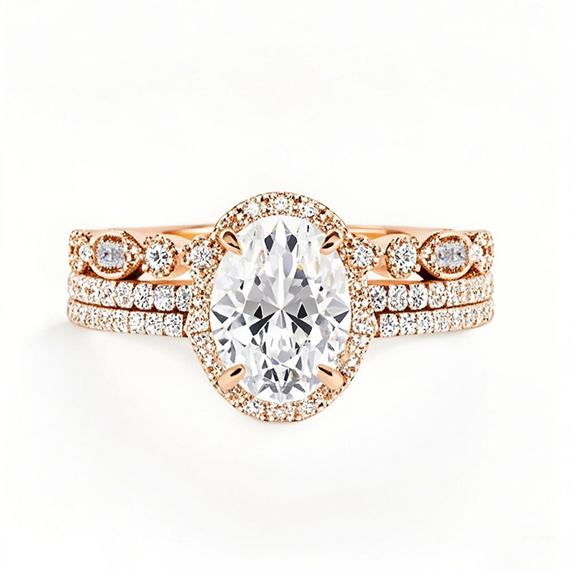 10K Rose Gold 1.5 to 5 CT Oval Moissanite Bridal Set-17