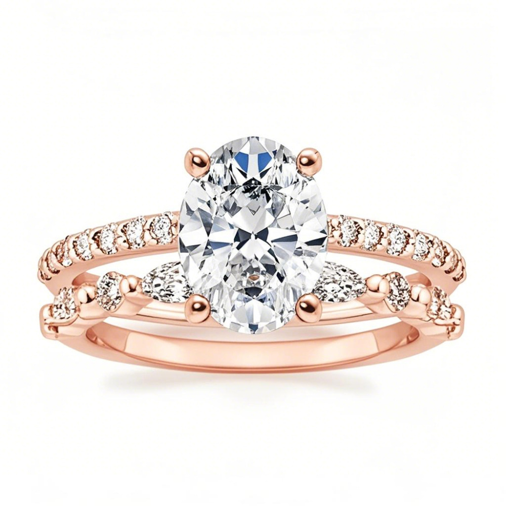 10K Rose Gold 1.5 to 5 CT Oval Moissanite Bridal Set-1