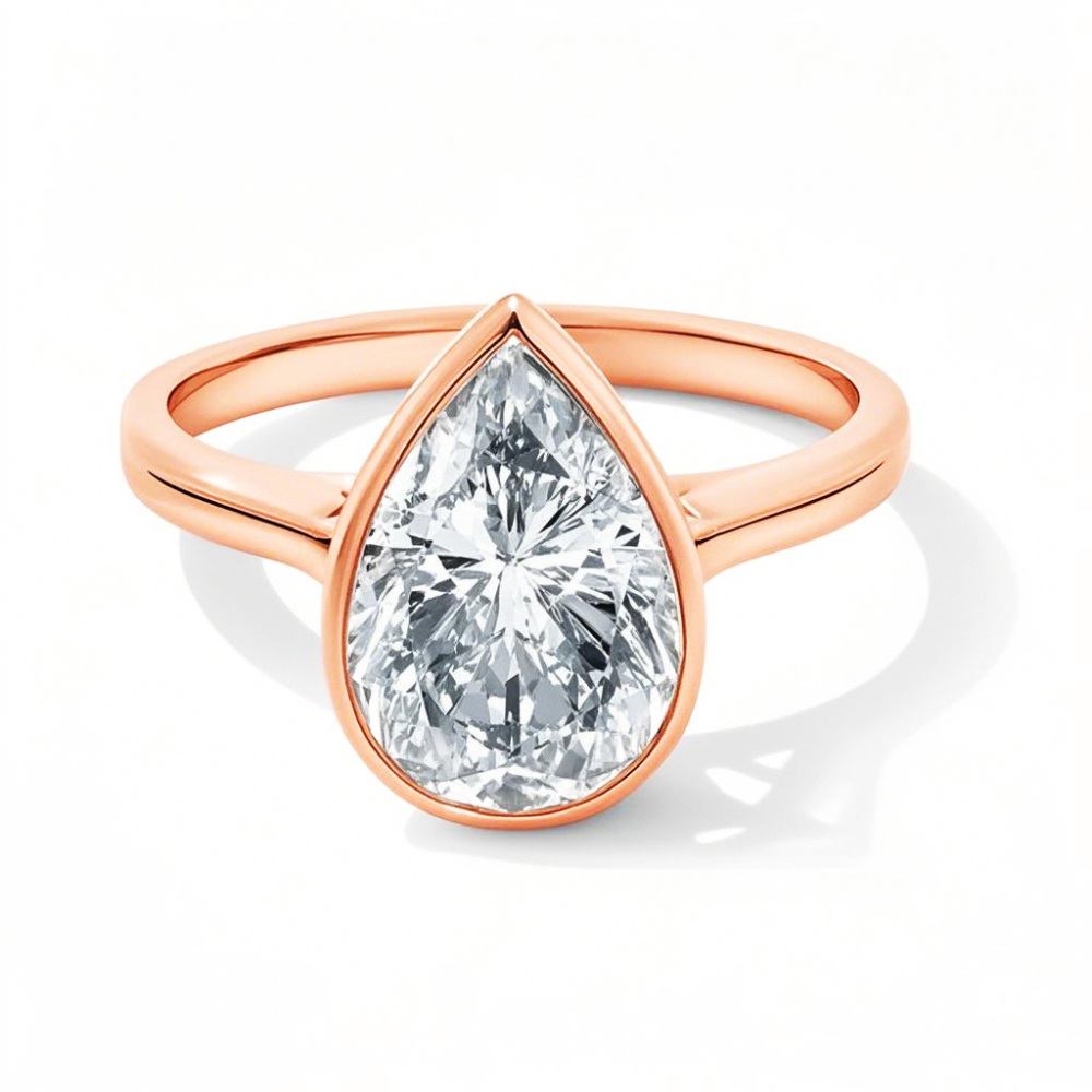 Anel de noivado personalizado solitário de diamante criado em laboratório com lapidação pera de ouro rosa 18K de 0,5 a 3 CT D-VVS1 3EX com certificação IGI-1