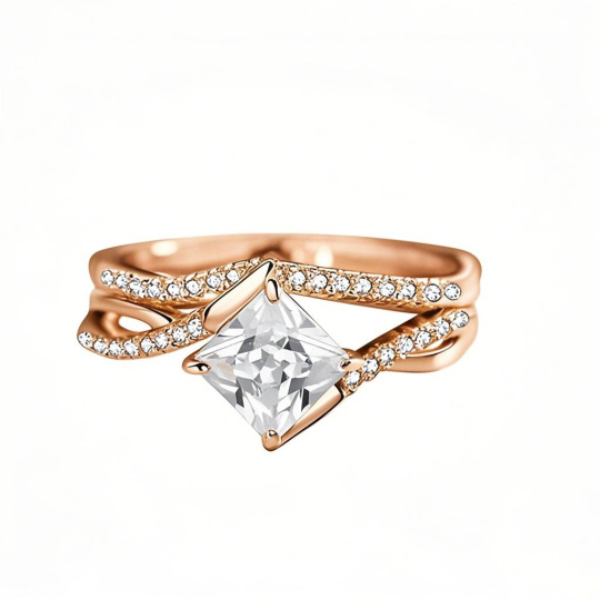 Komplet ślubny z 10-karatowego różowego złota z moissanitem o szlifie księżniczki i masie od 1,5 do 5 ct