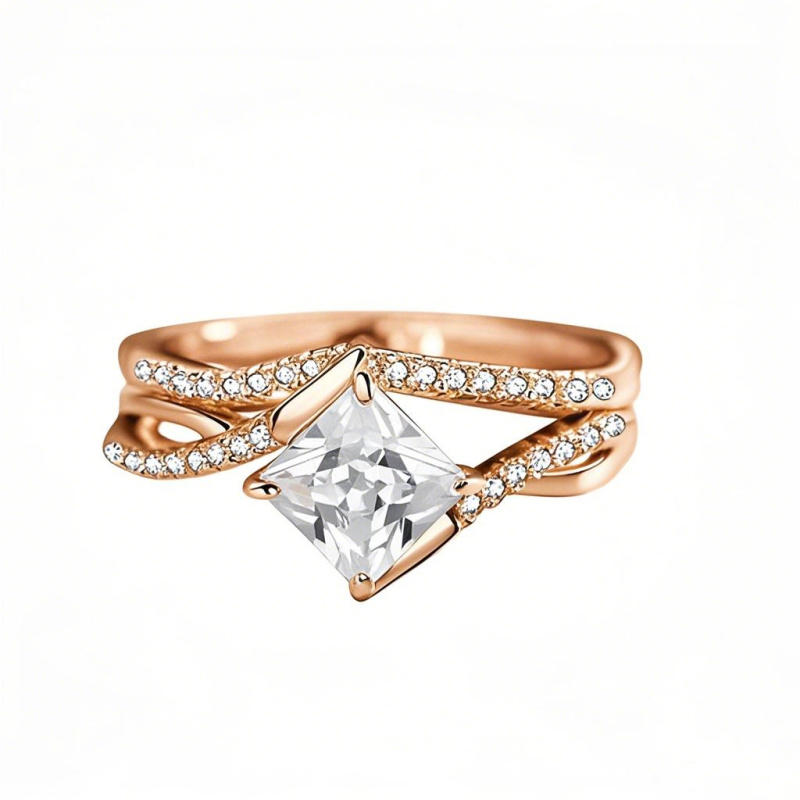 Ensemble de mariage en or rose 10 carats avec moissanite taille princesse de 1,5 à 5 carats-17