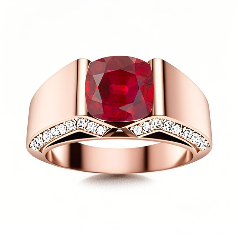10K Rose Gold 1.5 to 5.5 CT.T.W. Princess Cut Ruby Engagement Ring Anniversary Ring for Men-1