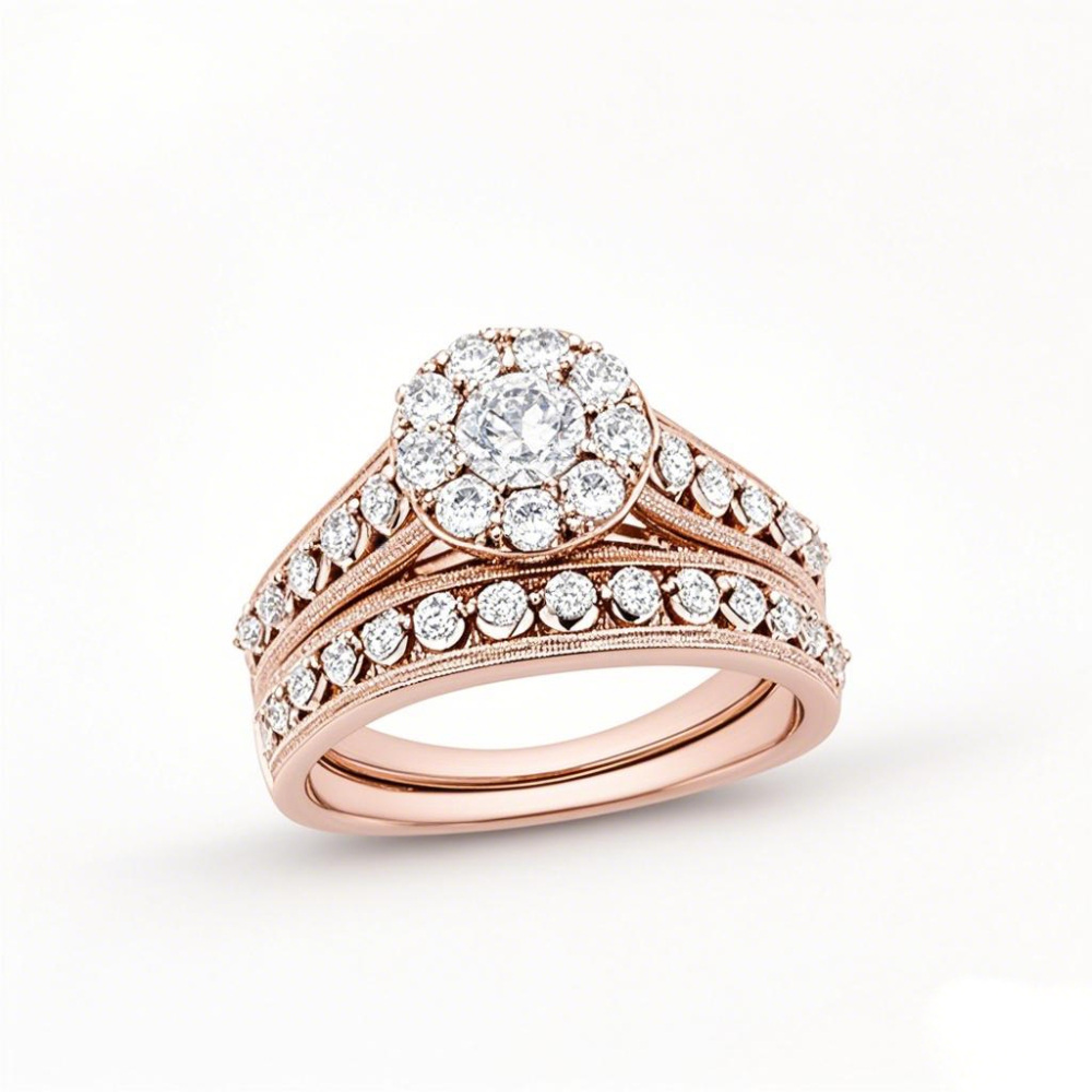 Ouro rosa 18K 1,5 a 4 CT.T.W. Conjunto de noiva personalizado vintage com diamantes criados em laboratório, certificado pela IGI, com certificado VVS1-1