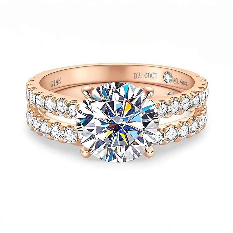 10K roségoud 2,5 tot 6 CT.T.W. ronde moissanite verlovingsring, jubileumringen, bruidsset-6