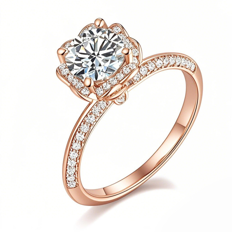 Anillo de compromiso de moissanita redonda de 1,5 a 5 quilates en oro rosa de 14 quilates-1