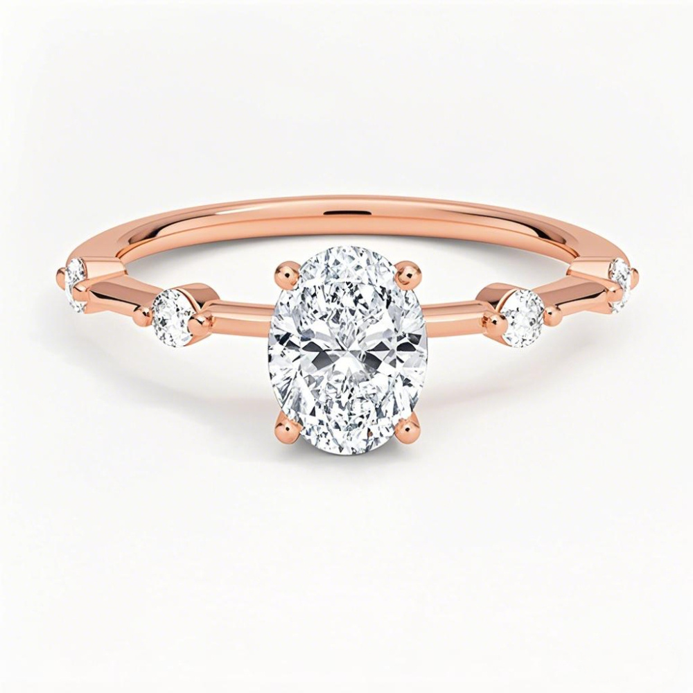18K Rose Gold 0.6 to 3.1 CT.T.W. Oval Cut Lab Created Diamond Engagement Band D Color VVS-VS Clarity IGI Certified-1