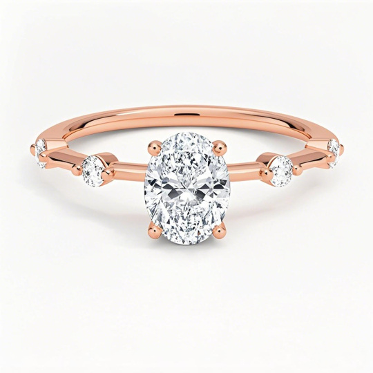 Anello di fidanzamento in oro rosa 10 carati con diamanti creati in laboratorio, taglio ovale, da 0,6 a 3,1 ct.T.W., colore D, purezza VVS-VS, certificato IGI.