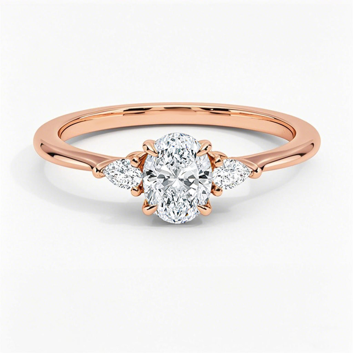 10K Rose Gold 0.6 to 3.1 CT.T.W. Oval Cut Lab Created Diamond Three Stone Engagement Band IGI Certified-1