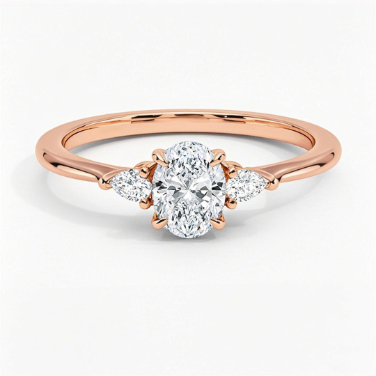 10K Rose Gold 0.6 to 3.1 CT.T.W. Oval Cut Lab Created Diamond Three Stone Engagement Band IGI Certified