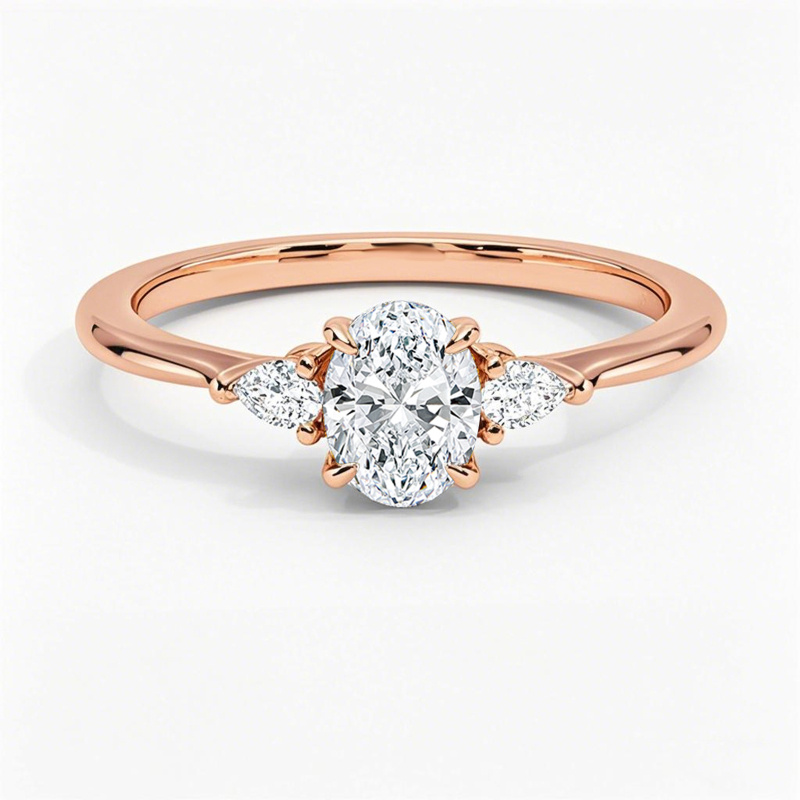 18K Rose Gold 0.6 to 3.1 CT.T.W. Oval Cut Lab Created Diamond Three Stone Engagement Band IGI Certified-1