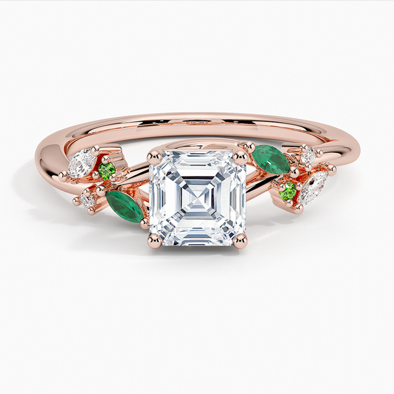 14K Rose Gold 0.65 to 3.15 CT.T.W. Asscher Cut Lab Created Diamond Engagement Band D Color VVS-VS Clarity IGI Certified-1