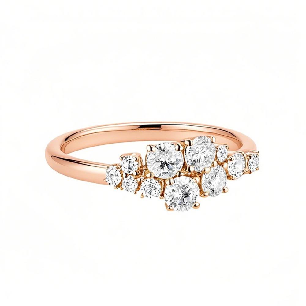 10 Karat Roségold, 0,72 Karat, Rundschliff-Diamant, individueller Cluster-Ehering, Farbe D, Reinheit VVS-VS-1