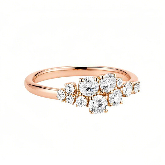 10K Rose Gold 0.72 CT.T.W. Round Cut Diamond Custom Cluster Wedding Ring D Color VVS-VS Clarity