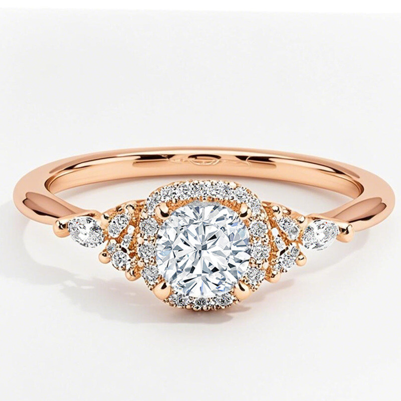 18K Rose Gold 0.75 to 3.25 CT.T.W. Cushion Cut Lab Created Diamond Halo Engagement Band IGI Certified-1