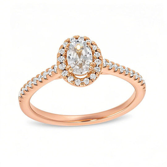 10K Rose Gold 0.75 to 3.25 CT.T.W. Oval Lab Created Diamond Custom Frame Engagement Band D VVS1-VS1 IGI Certified